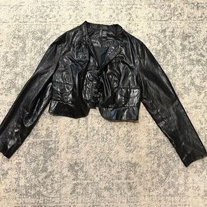 Bisou Bisou Cropped Leather Jacket with Button Details